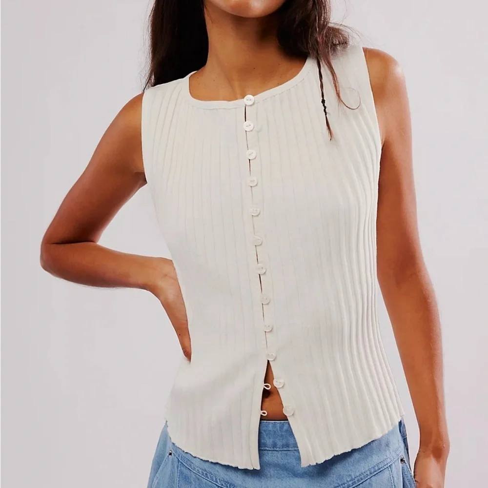Free People Ribbed Button-Down Top - Picture 3 of 8